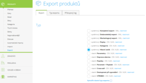 Export produktů dle vlastního nastavení (Zdroj: Shoptet)