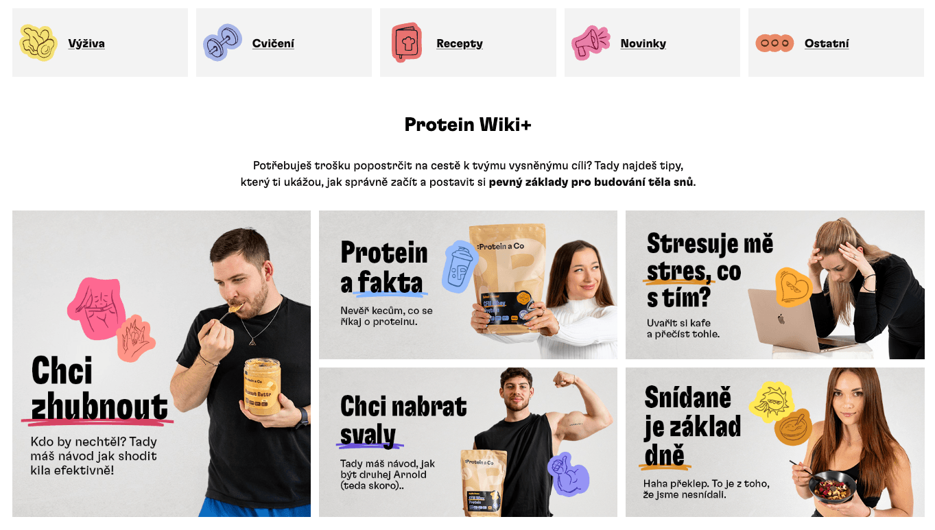 Ukázka struktury blogu klienta Protein a Co
