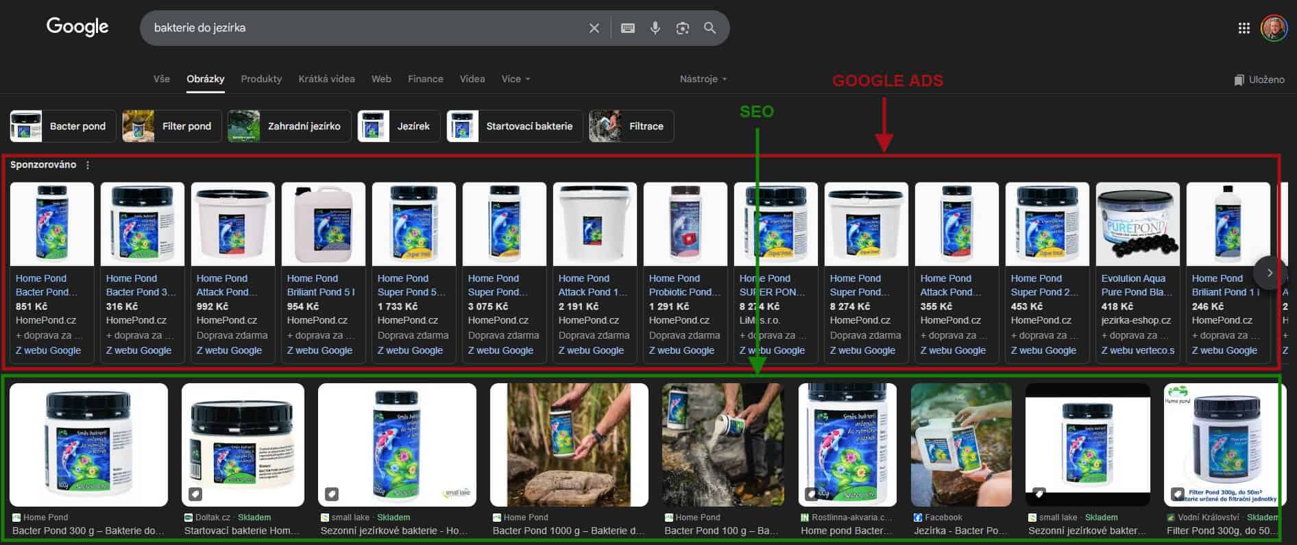 Ukázka výsledků vyhledávání obrázku na Googlu pro klienta Home Pond