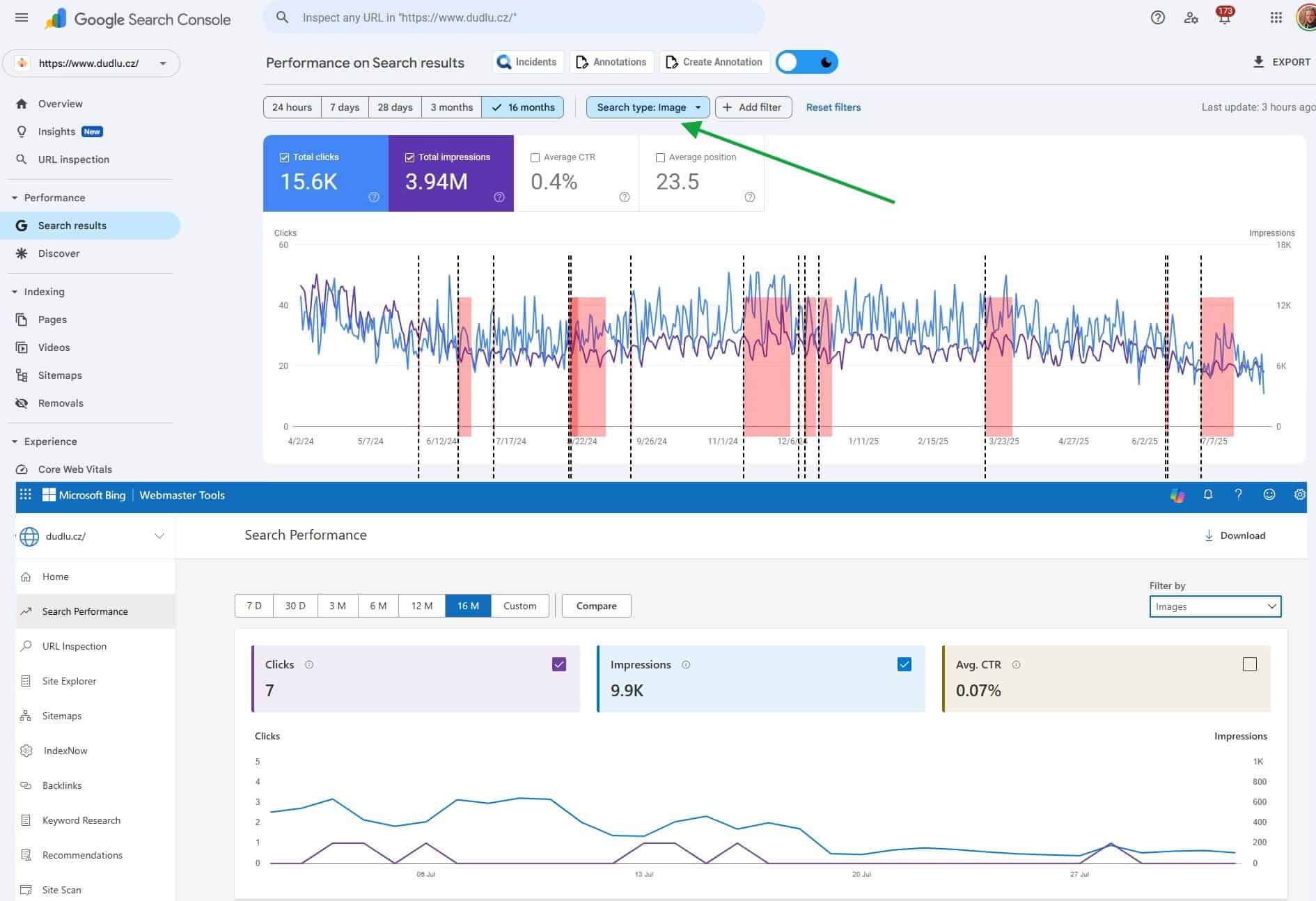 Ukázka výkonu obrázků v GSC a BWT (Zdroj: klient Dudlu)