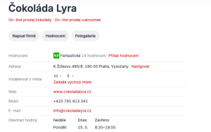 Zpětný odkaz z Firmy.cz klienta Čokoláda Lyra