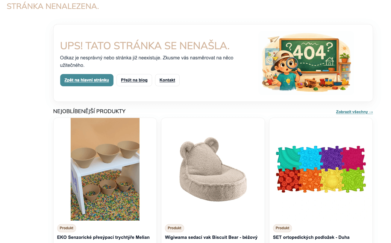 Ukázka zpracování 404 klienta Meliankids.cz
