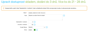 Ukázka nastavení Skladem pro Google nákupy u vlastní dostupnosti na Shoptetu