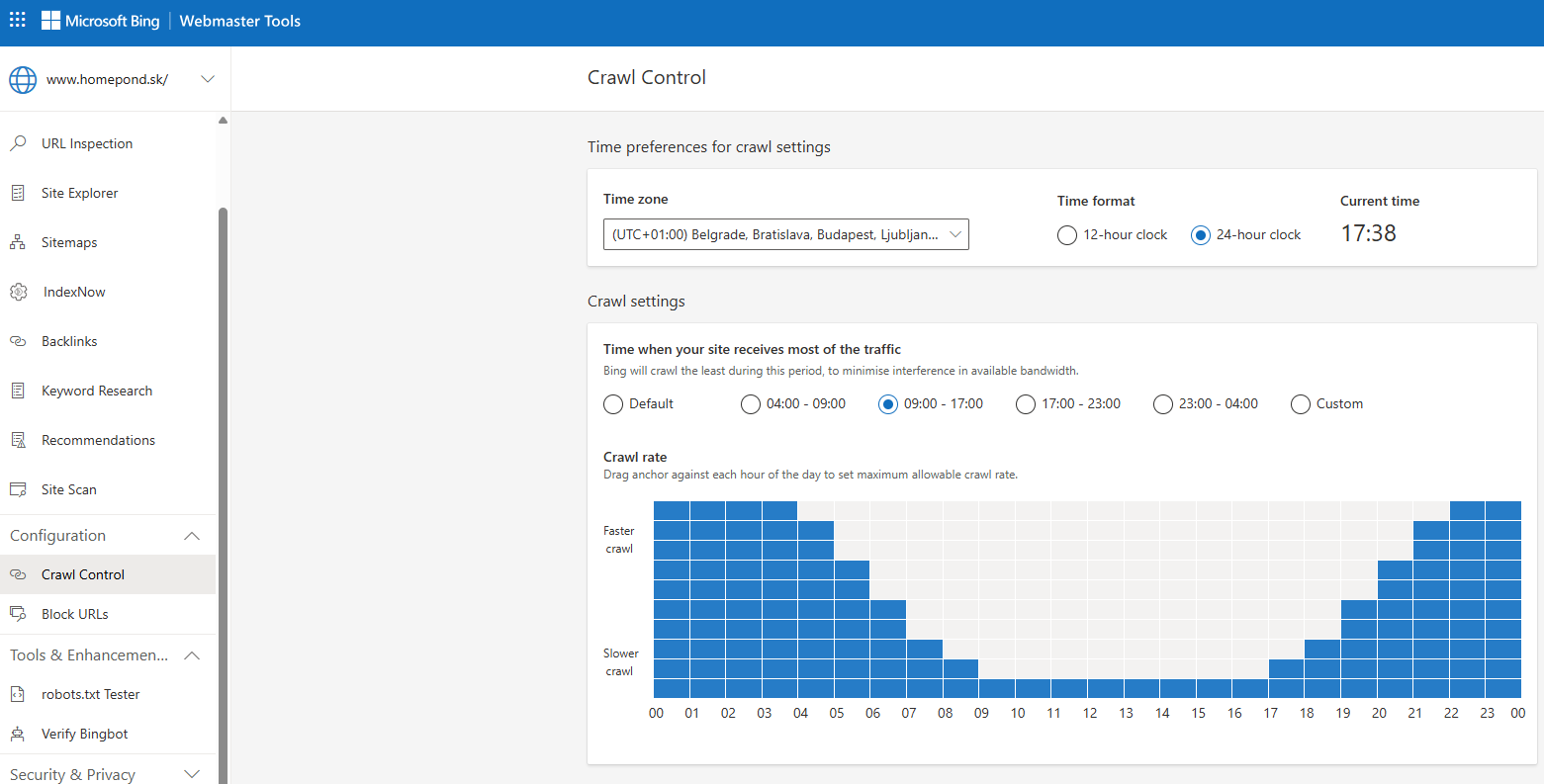 Ukázka Crawl Control