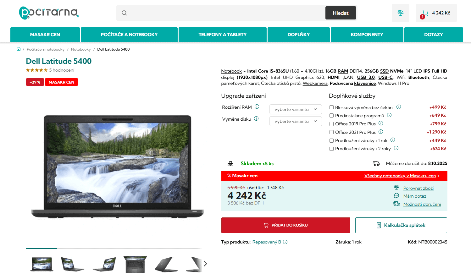 Ukázka příplatková služby u notebooku Dell Latitude 5400 (Klient: Počítárna.cz)