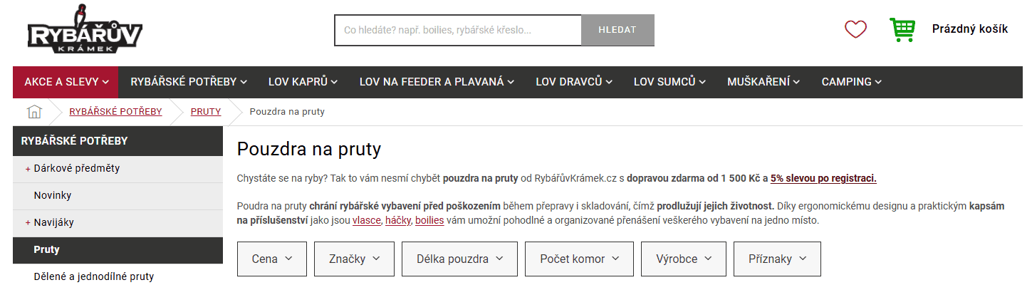 Ukázka obsahové prezentace slevy po registraci (Klient: RybářůvKrámek.cz)