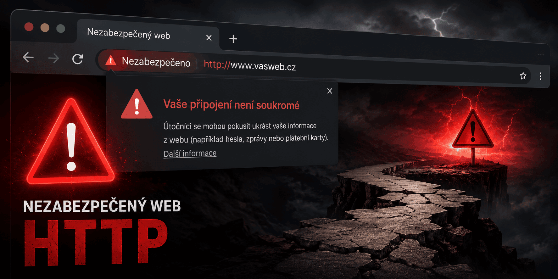 Nezabezpečený web s protokolem HTTP