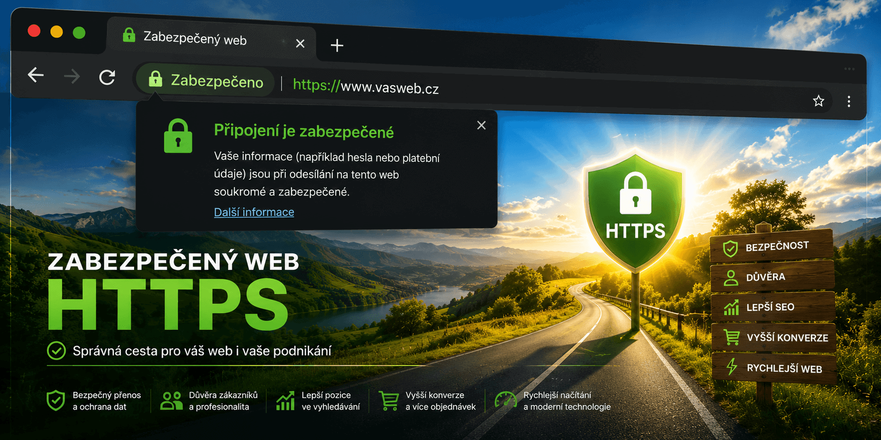 Zabezpečené šifrování pomocí HTTPS