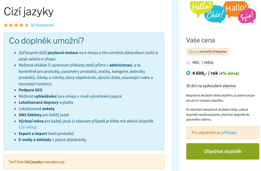 Shoptet doplněk Cizí jazyky