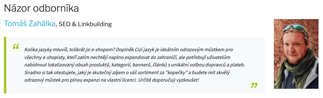 Shoptet mě požádal o názor do medailonku doplňku Cizí jazyky